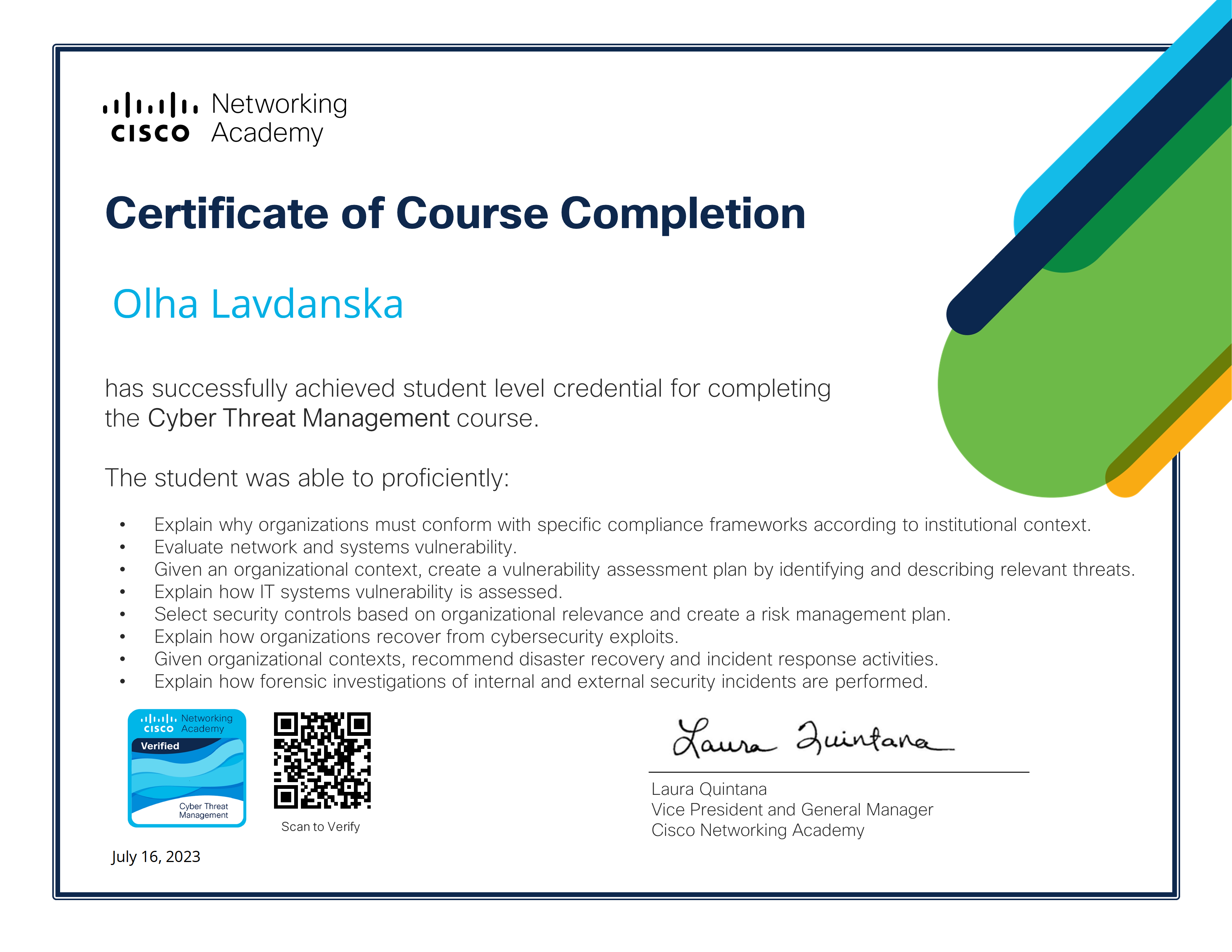 2023_Lavdanska Olha_Cyber Threat Management